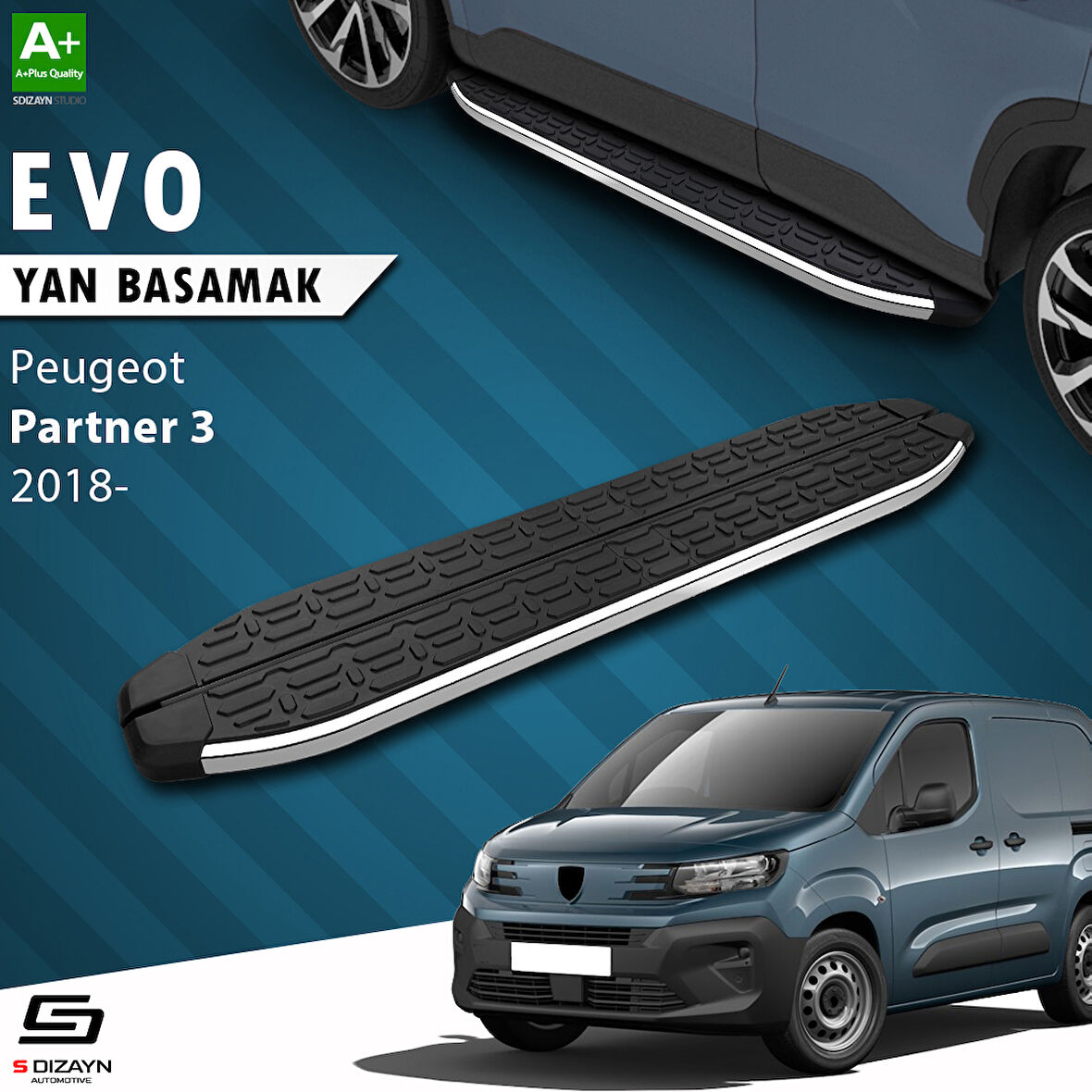 S-Dizayn Peugeot Partner 3 Evo Krom Yan Basamak 203 Cm 2018 Üzeri A+ Kalite