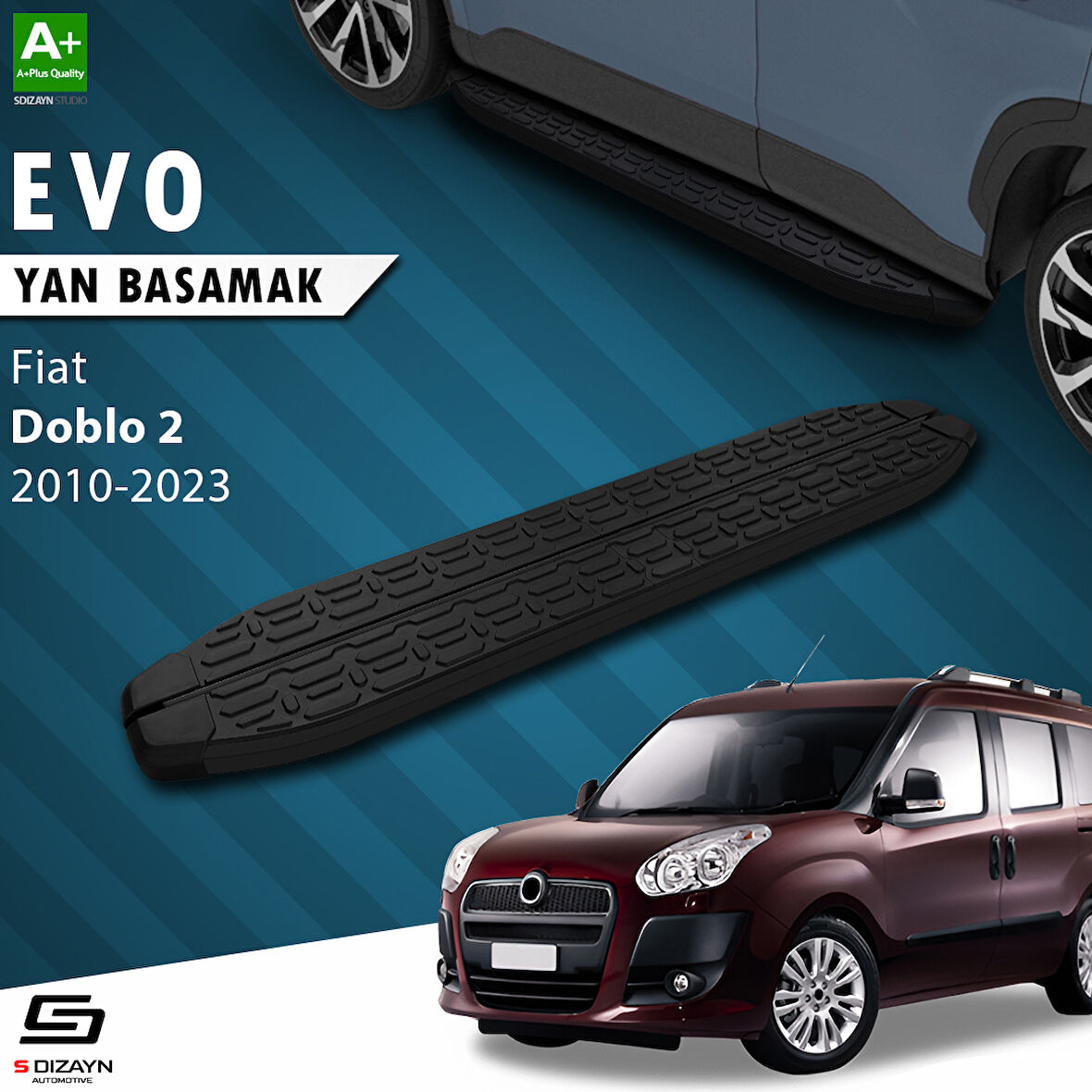 S-Dizayn Fiat Doblo 2 Evo Siyah Yan Basamak 193 Cm 2010-2022 A+ Kalite