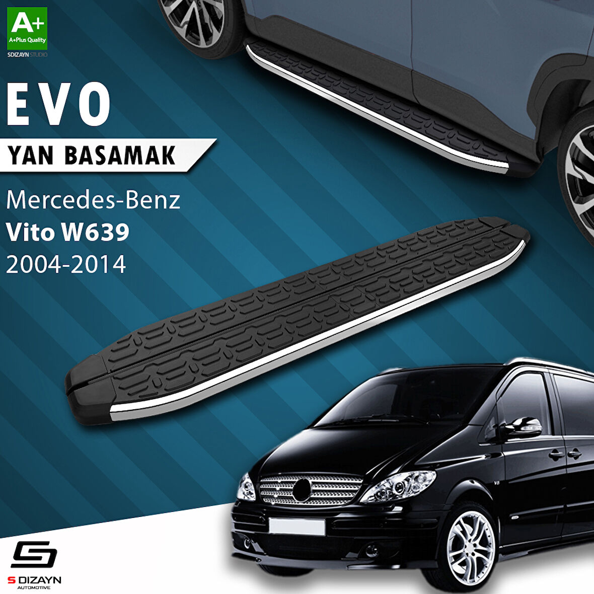 S-Dizayn Mercedes Vito W639 Kısa Şase Evo Krom Yan Basamak 233 Cm 2004-2014 A+ Kalite