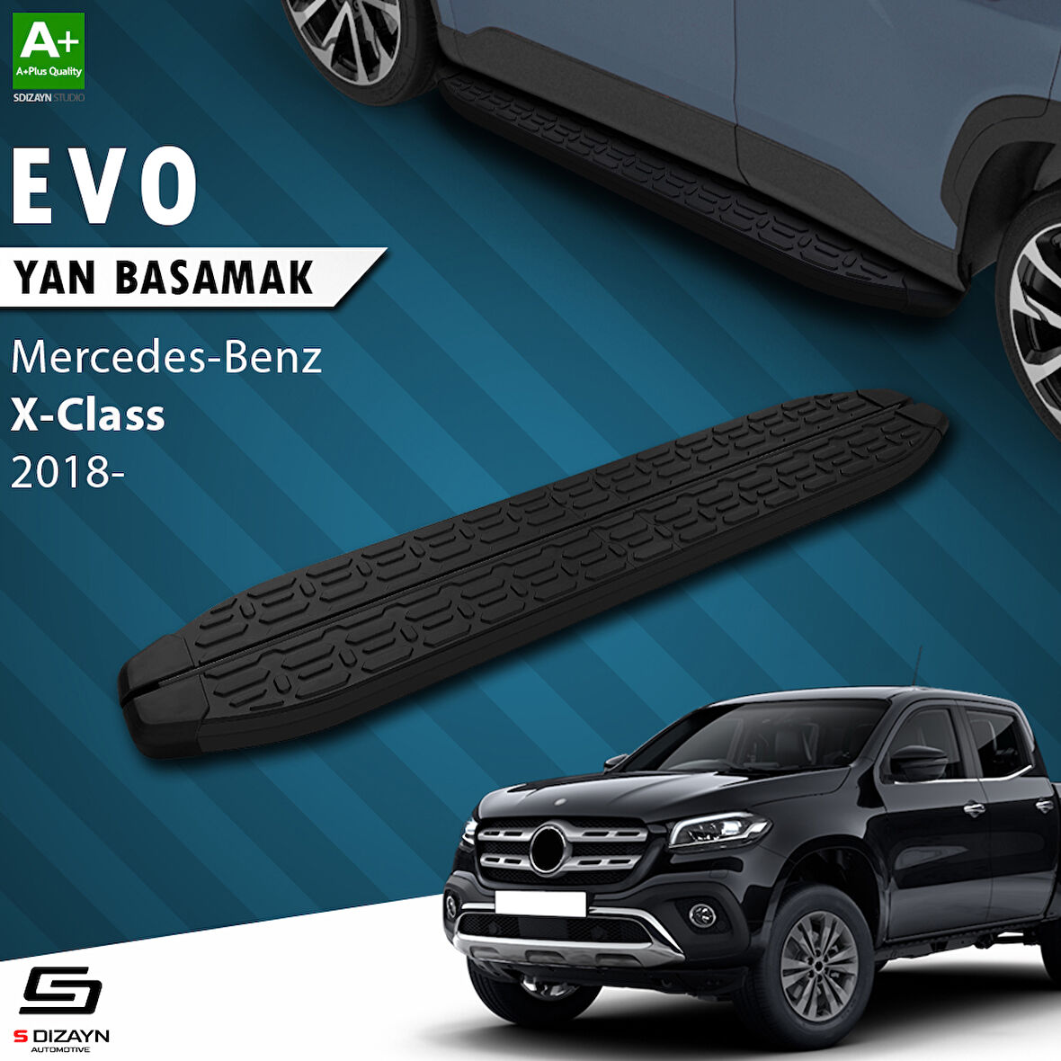 S-Dizayn Mercedes X-Class Evo Siyah Yan Basamak 203 Cm 2018-2020 A+ Kalite