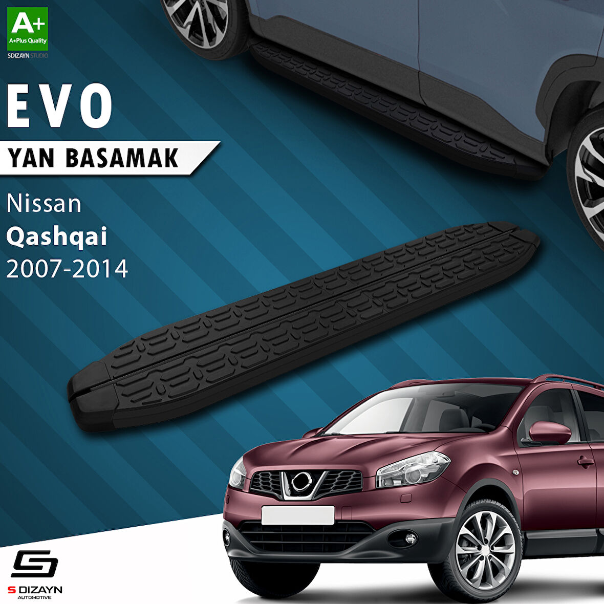 S-Dizayn Nissan Qashqai Evo Siyah Yan Basamak 173 Cm 2007-2014 A+ Kalite