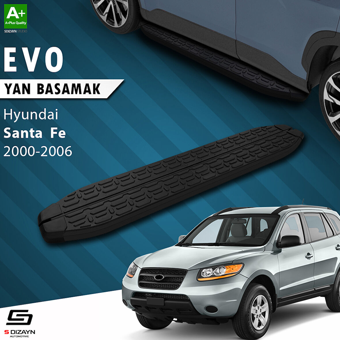 S-Dizayn Hyundai Santa Fe Evo Siyah Yan Basamak 163 Cm 2000-2006 A+ Kalite