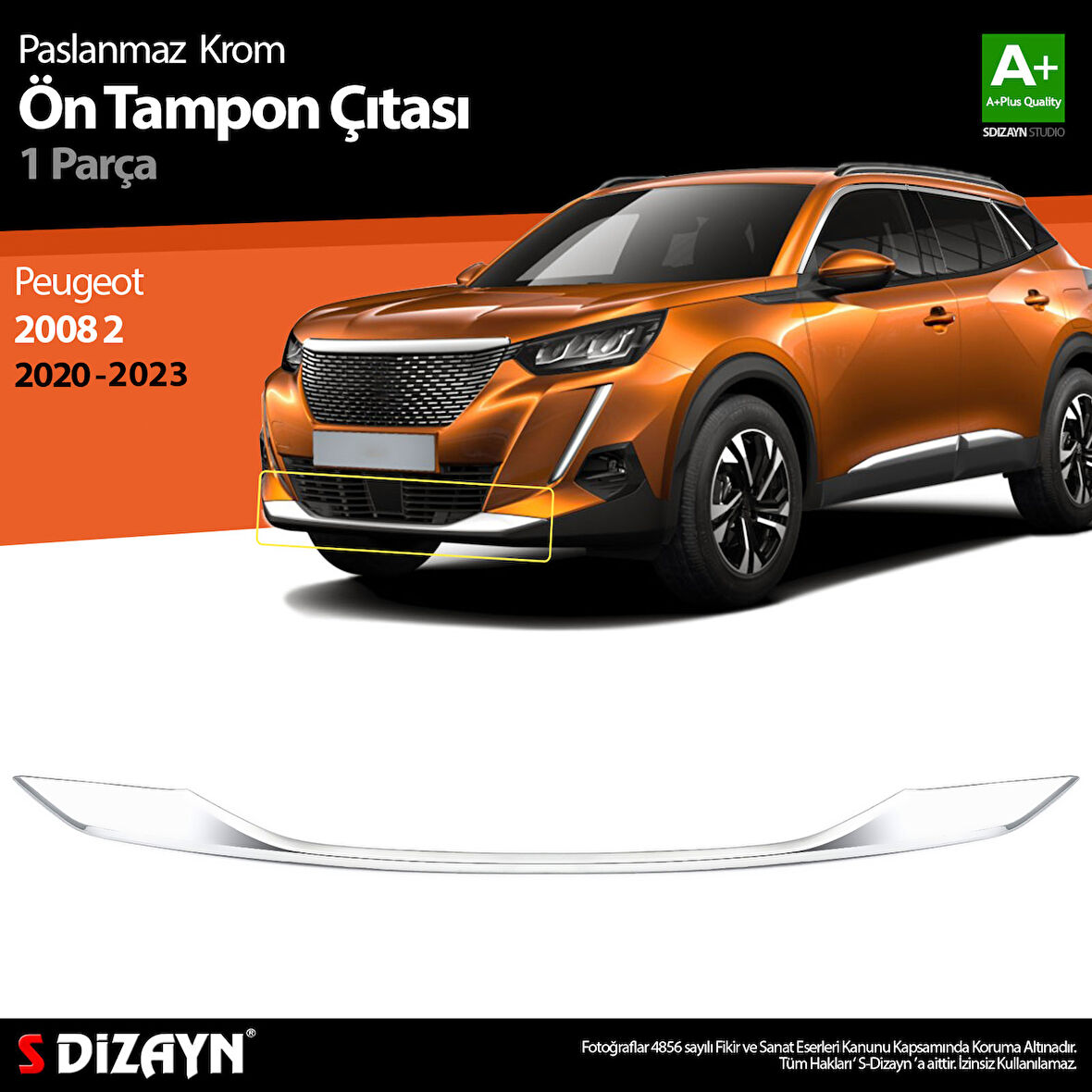 S-Dizayn Peugeot 2008 2 Krom Ön Tampon Çıtası 2020-2023
