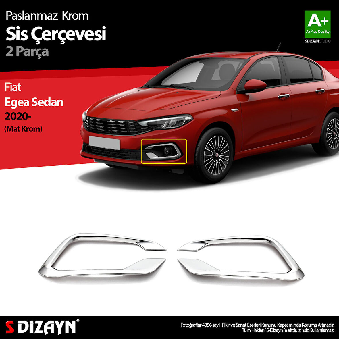 S-Dizayn Fiat Egea Sedan Krom Sis Çerçevesi 2 Prç. 2020 Üzeri (Mat Krom)