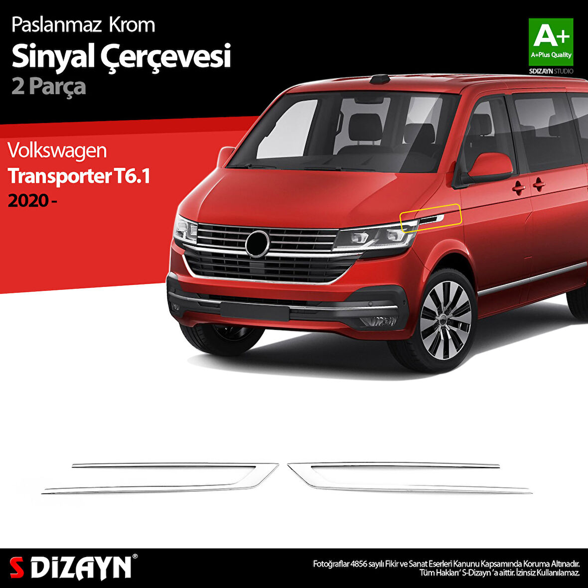 S-Dizayn VW Transporter T6.1 Krom Sinyal Çerçevesi 2 Prç. 2020 Üzeri