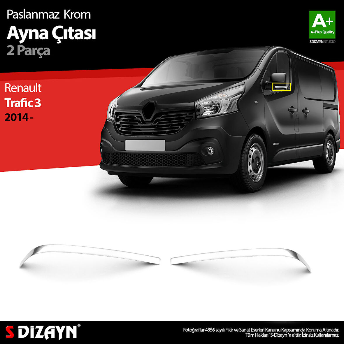 S-Dizayn Renault Trafic Krom Ayna Çıtası 2 Prç. 2014-2020