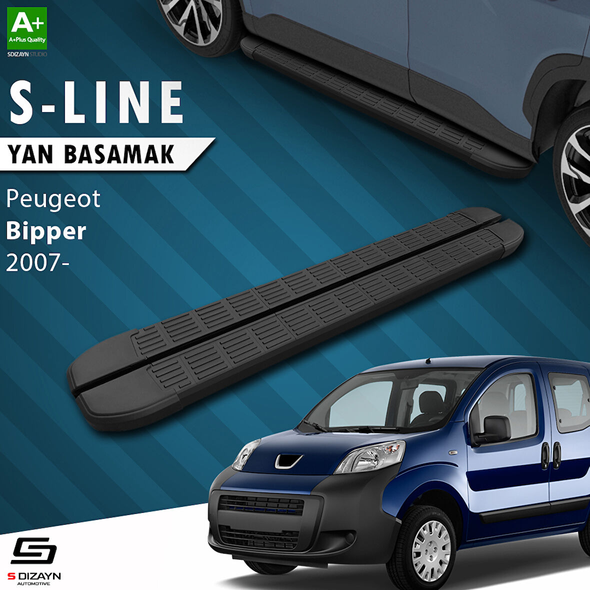 S-Dizayn Peugeot Bipper S-Line Siyah Yan Basamak 173 Cm 2007-2017 A+ Kalite