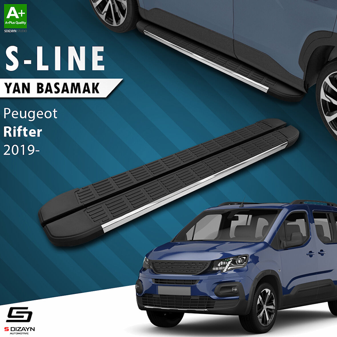 S-Dizayn Peugeot Rifter S-Line Krom Yan Basamak 203 Cm 2019 Üzeri A+ Kalite