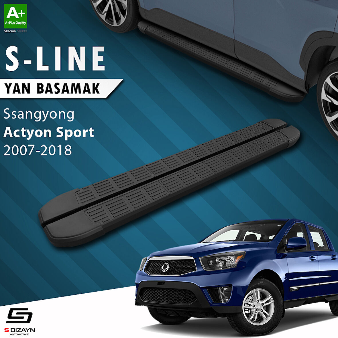 S-Dizayn Ssangyong Actyon Sports S-Line Siyah Yan Basamak 203 Cm 2007-2018 A+ Kalite