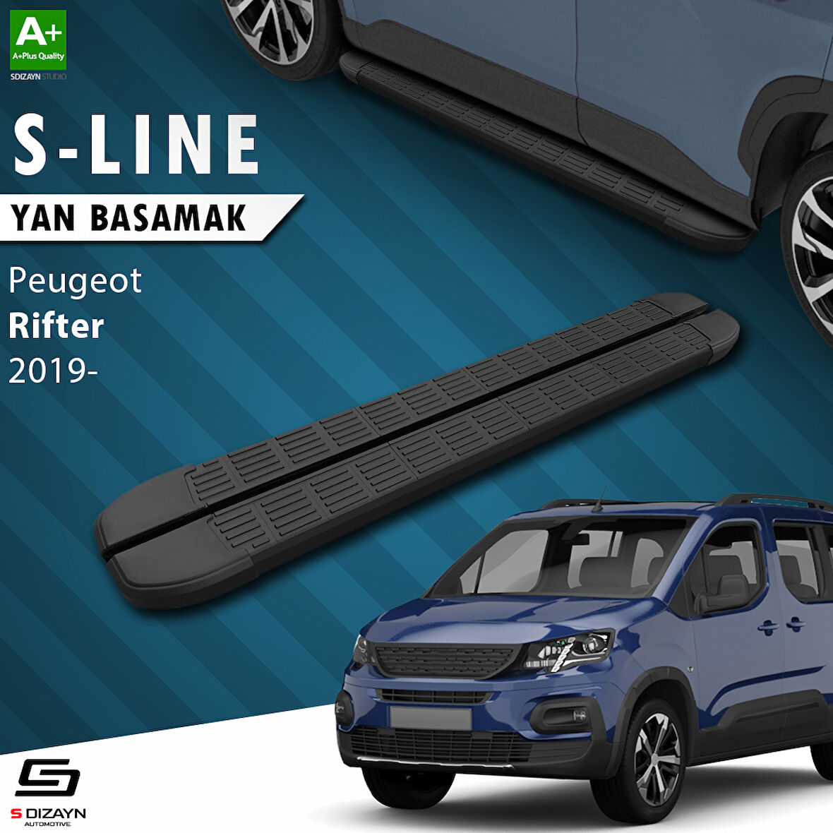 S-Dizayn Peugeot Rifter Uzun Şase S-Line Siyah Yan Basamak 213 Cm 2019 Üzeri A+ Kalite