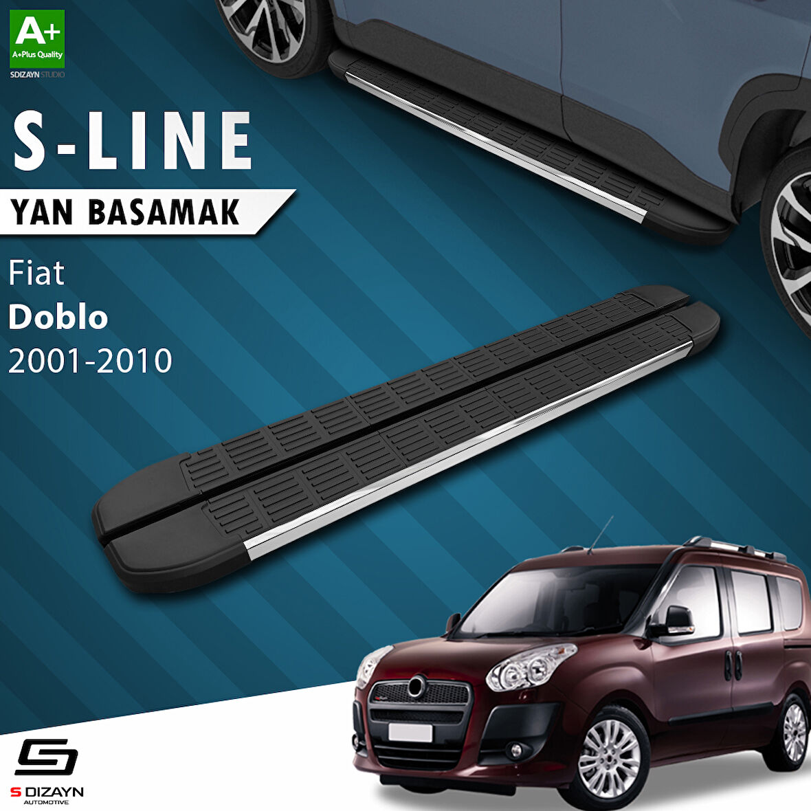S-Dizayn Fiat Doblo Uzun Şase S-Line Krom Yan Basamak 223 Cm 2001-2010 A+ Kalite