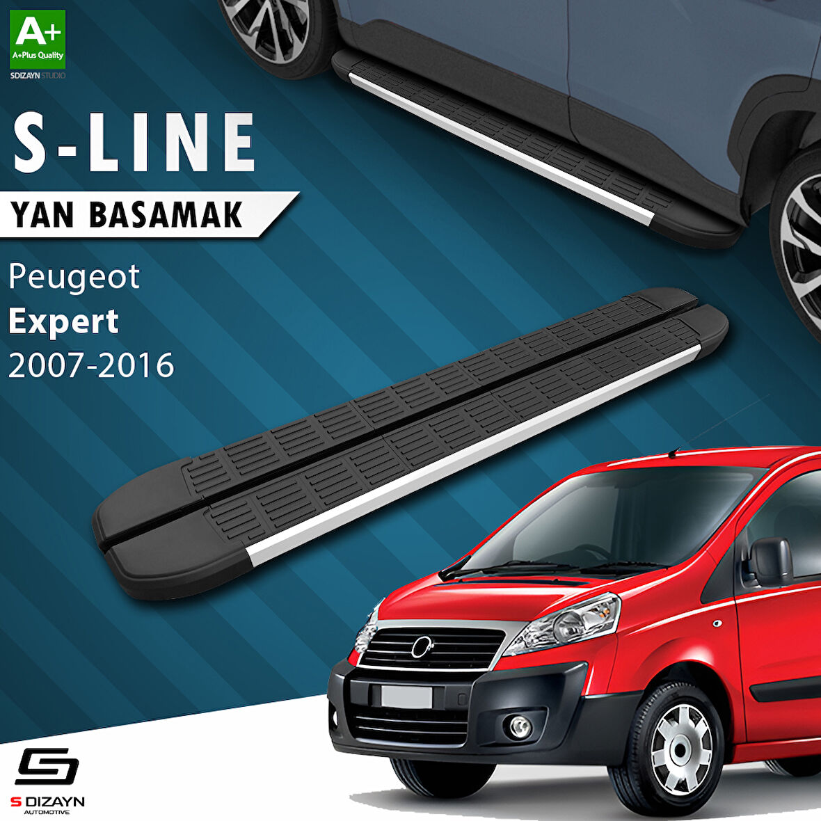 S-Dizayn Peugeot Expert 2 Uzun Şase S-Line Aluminyum Yan Basamak 223 Cm 2007-2016 A+ Kalite