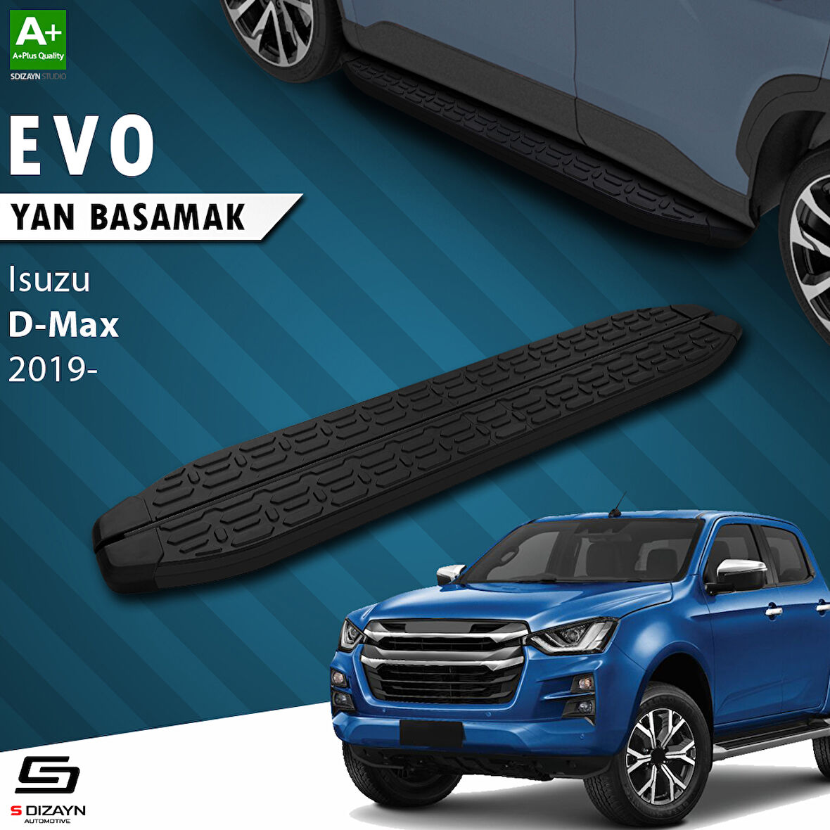S-Dizayn Isuzu D-Max 3 Evo Siyah Yan Basamak 203 Cm 2019 Üzeri A+ Kalite