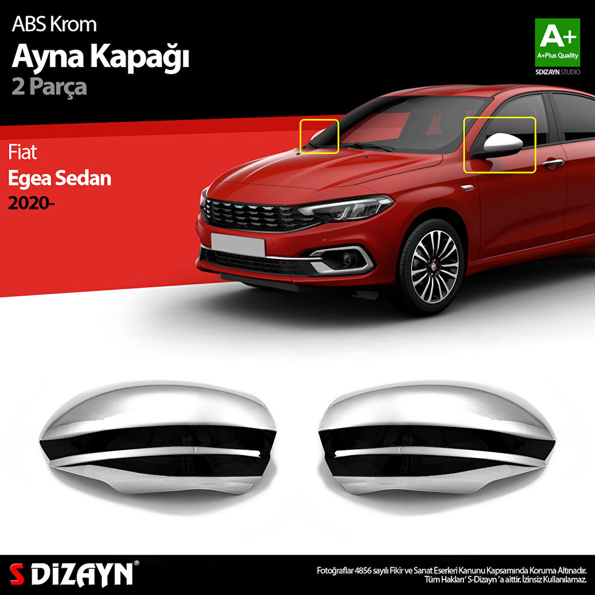 S-Dizayn Fiat Egea SD Abs Krom Ayna Kapağı 2 Prç. 2020 Üzeri