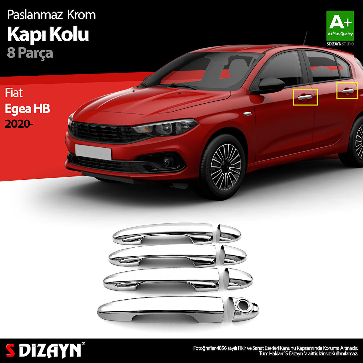 S-Dizayn Fiat Egea HB Krom Kapı Kolu 8 Prç. 2020 Üzeri