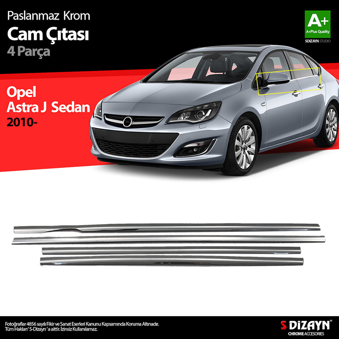 S-Dizayn Opel Astra J SD Krom Cam Çıtası 4 Prç 2012-2020