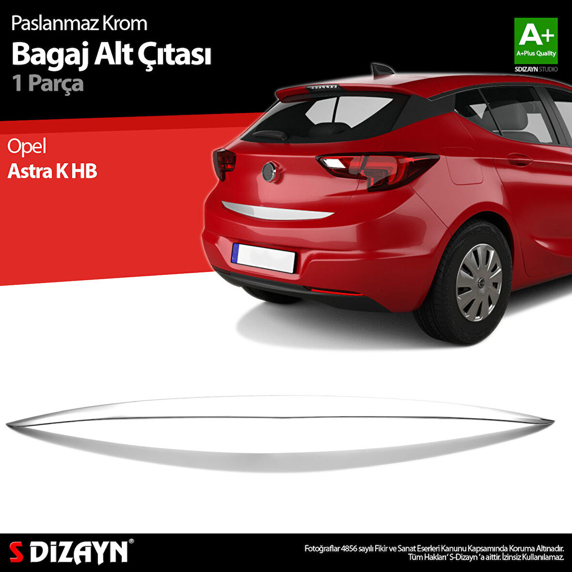 S-Dizayn Opel Astra K HB Krom Bagaj Alt Çıta 2015-2022