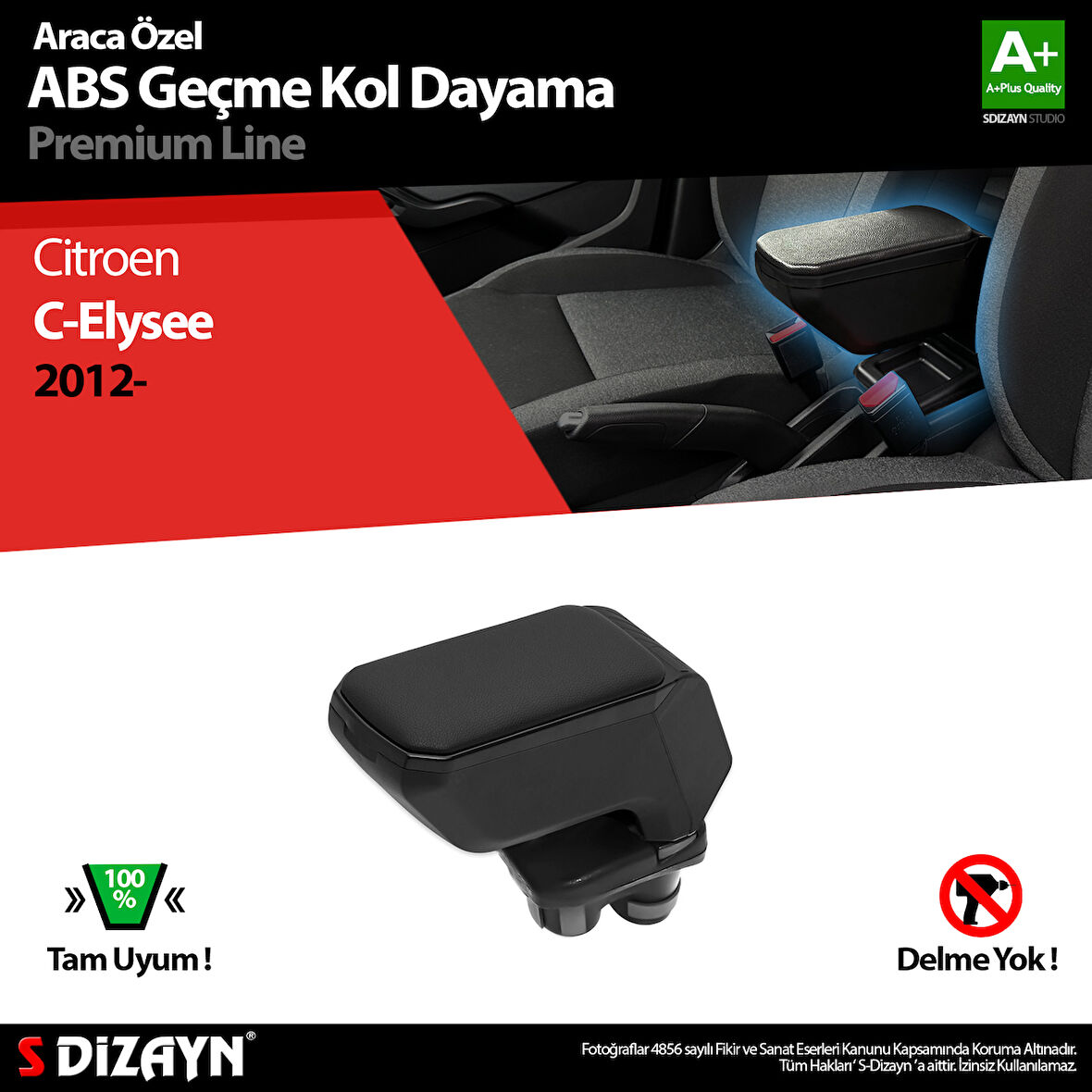 S-Dizayn Citroen C-Elysee Kol Dayama Kolçak Geçmeli ABS Siyah 2012-2017 A+Kalite