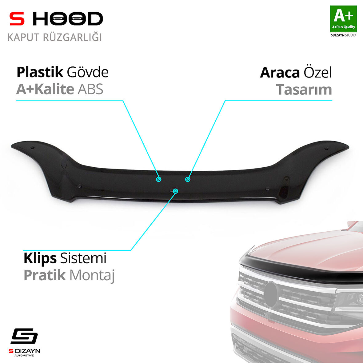 S-Dizayn Honda Civic ABS Plastik Kaput Rüzgarlığı 1995-2000 A+Kalite