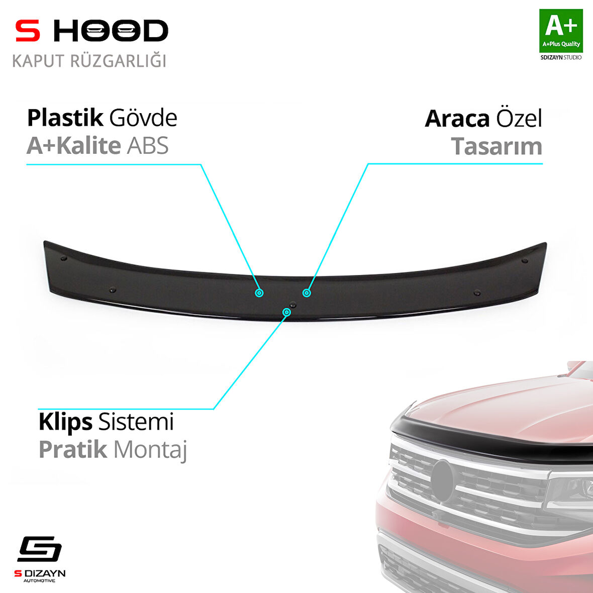 S-Dizayn Honda Civic ABS Plastik Kaput Rüzgarlığı 2006-2012 A+Kalite