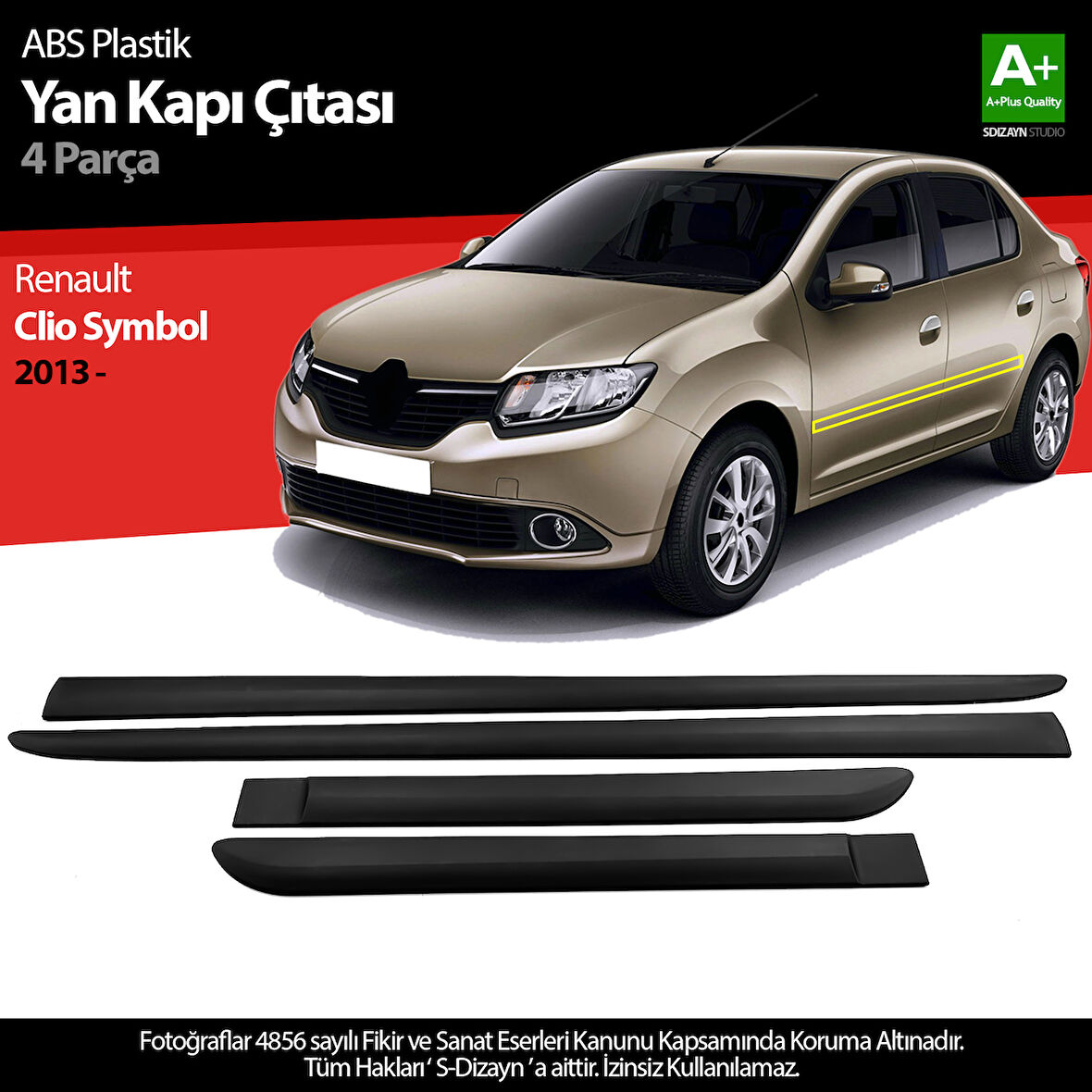 S-Dizayn Renault Clio Symbol ABS Plastik Yan Kapı Koruma Çıtası 2012-2019 A+ Kalite