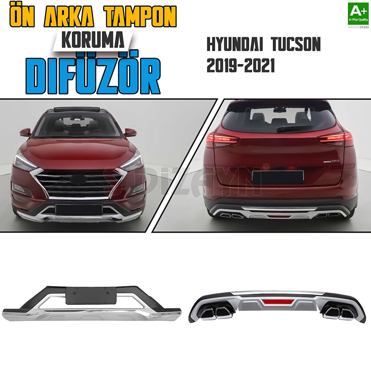 S-Dizayn Hyundai Tucson Ön ve Arka Tampon Koruma Difüzör Seti 2019-2021 A+ Kalite