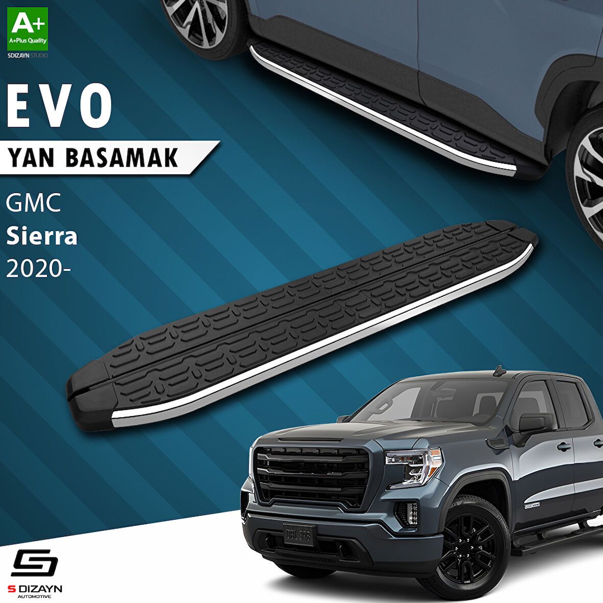 S-Dizayn GMC Sierra 5 Evo Krom Yan Basamak 213 Cm 2020 Üzeri A+ Kalite