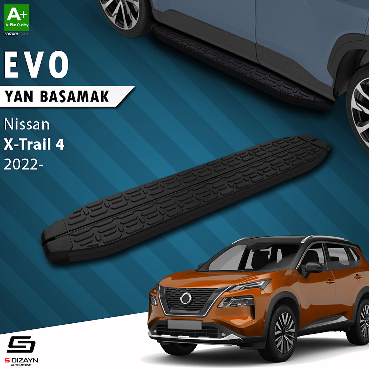 S-Dizayn Nissan X-Trail T33 Evo Siyah Yan Basamak 183 Cm 2022 Üzeri A+ Kalite