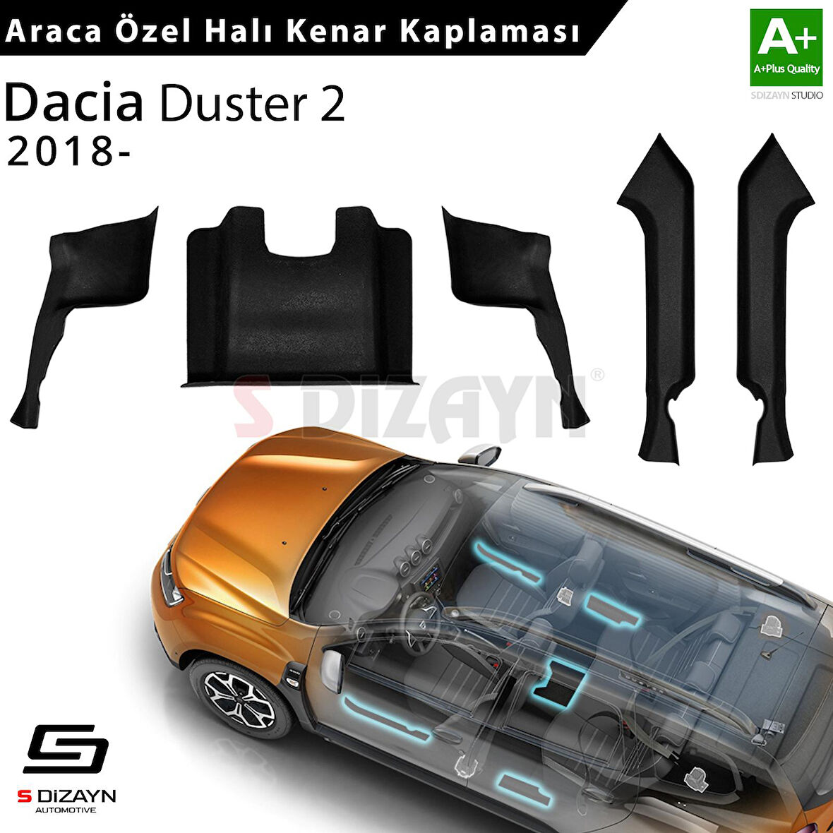 S-Dizayn Dacia Duster 2 Halı Kenar Kaplama Seti 2018-2023 5 Prç A+ Kalite