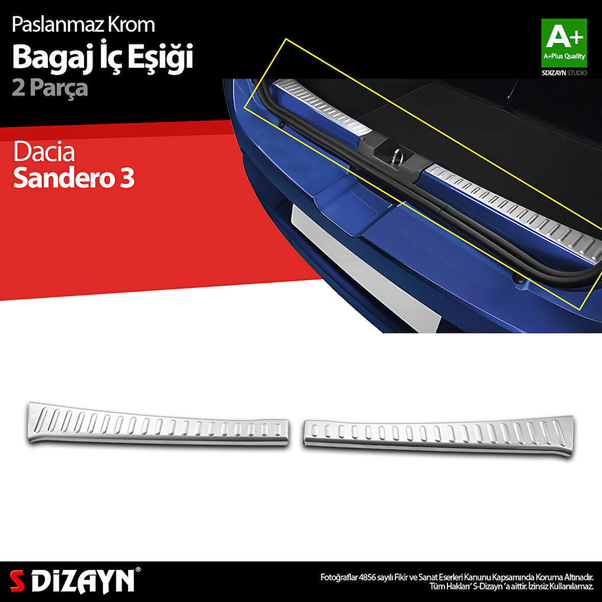 S-Dizayn Dacia Sandero 3 Krom Bagaj İç Eşiği 2 Prç 2020 Üzeri