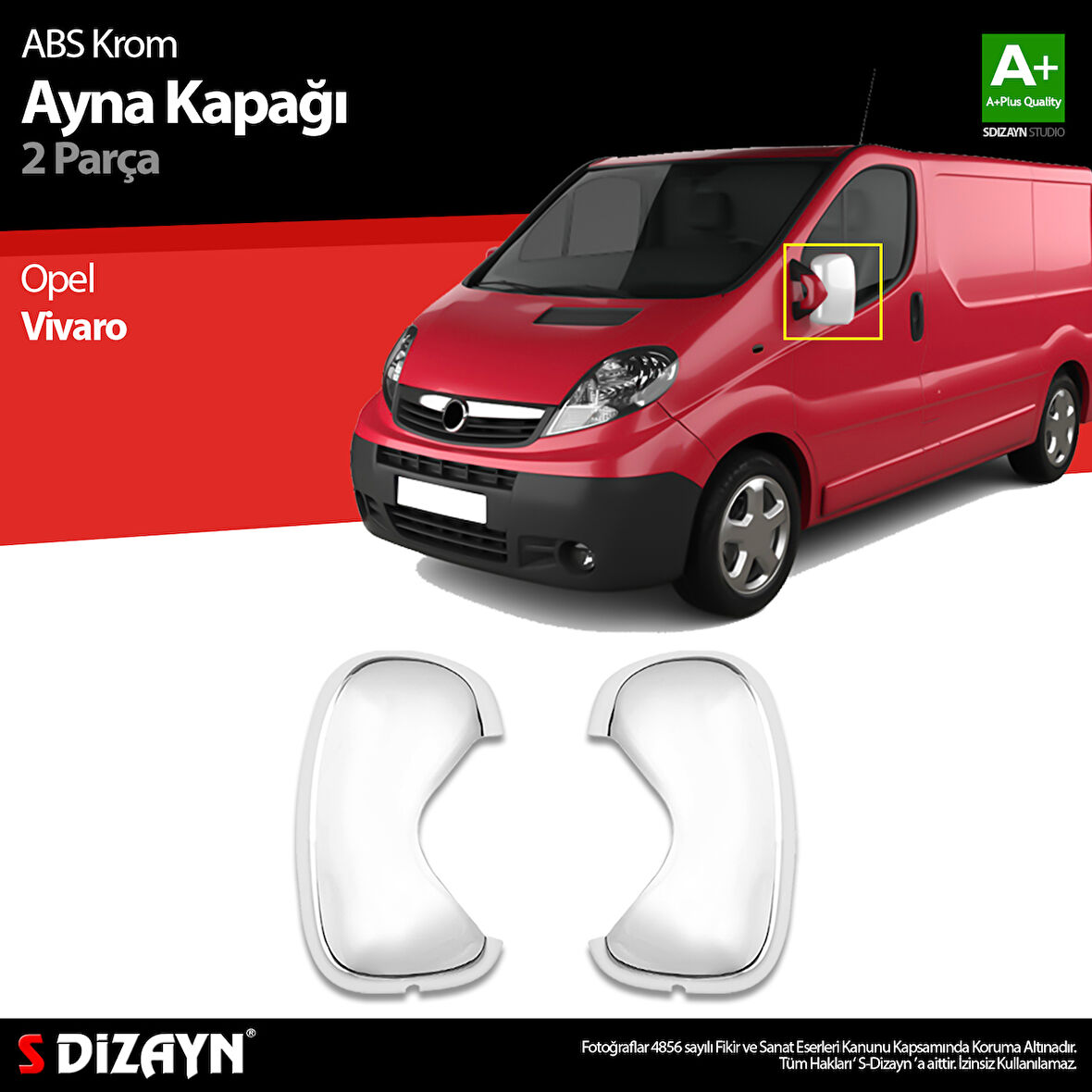 S-Dizayn Opel Vivaro ABS Krom Ayna Kapağı 2 Prç 2010-2014