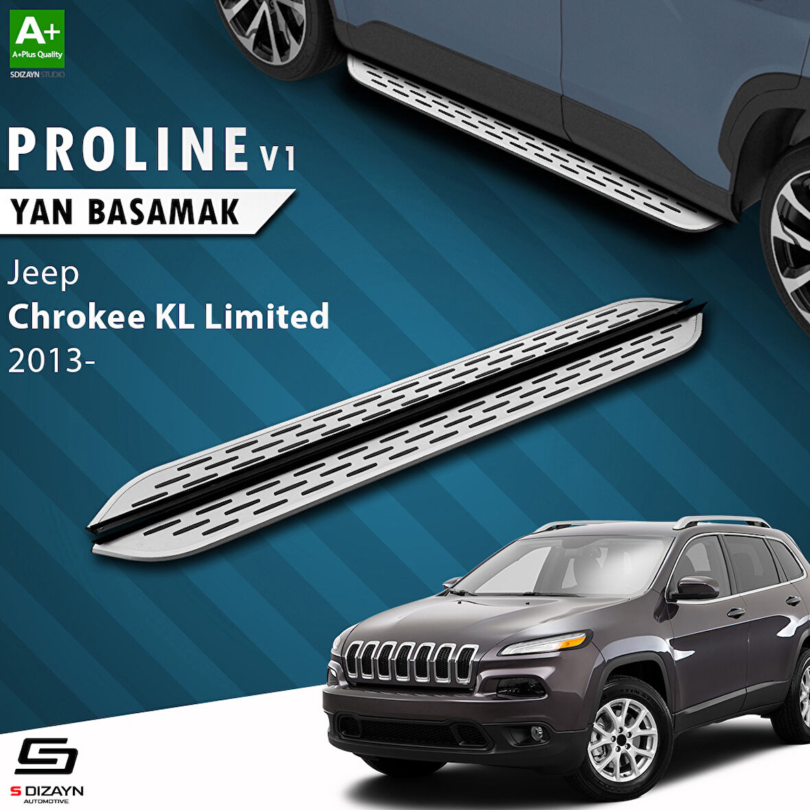 S-Dizayn Jeep Cherokee KL OEM Still Pro V1 Aluminyum Yan Basamak 173 Cm 2013-2023 A+ Kalite