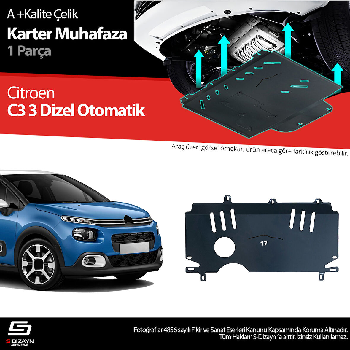 S-Dizayn Citroen C3 Dizel Otomatik Çelik Karter Muhafaza Koruma 2017-2023 A+ Kalite