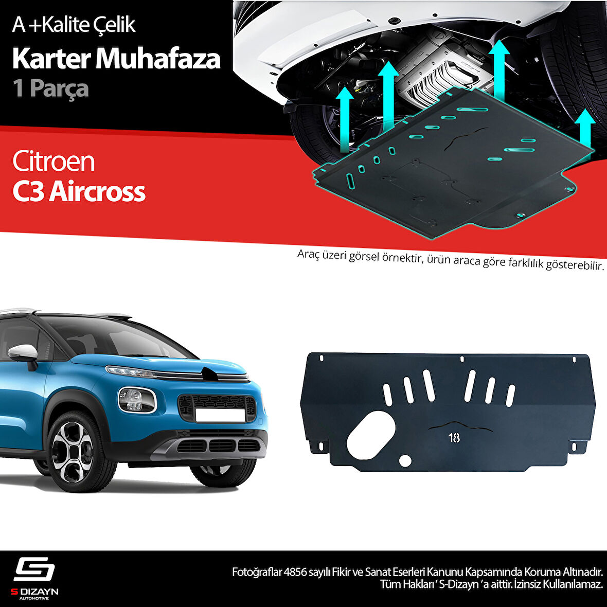 S-Dizayn Citroen C3 Air Cross Çelik Karter Muhafaza Koruma 2017 Üzeri A+ Kalite