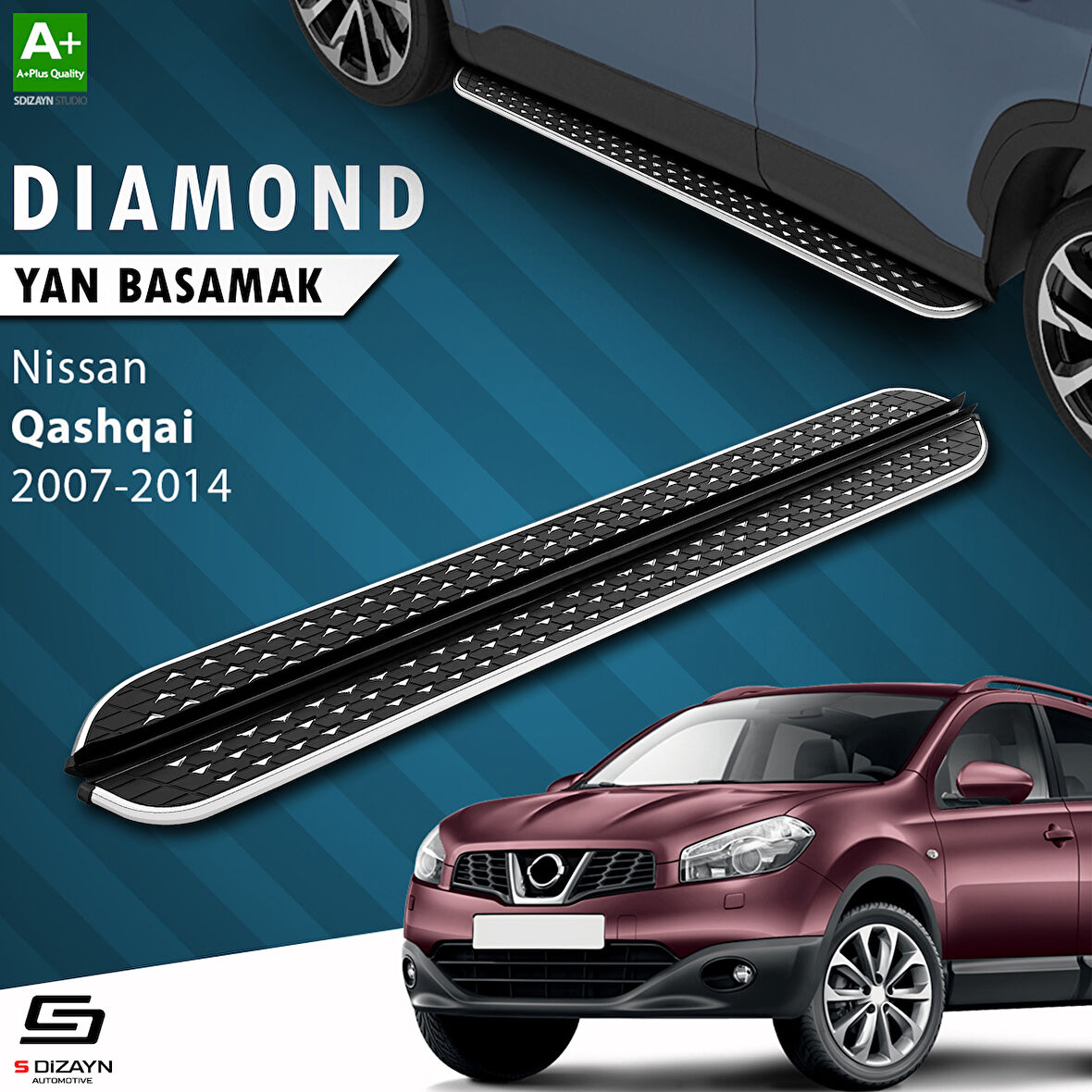 S-Dizayn Nissan Qashqai Diamond Krom Yan Basamak 173 Cm 2007-2014 A+ Kalite