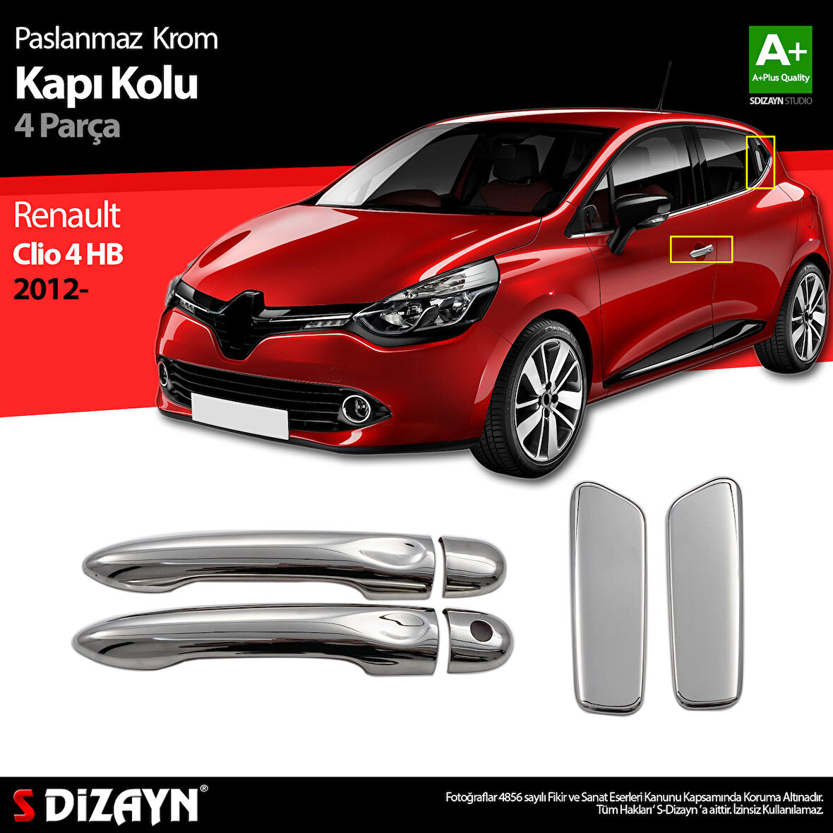 S-Dizayn Renault Clio 4 HB Krom Kapı Kolu 4 Kapı 2012-2019