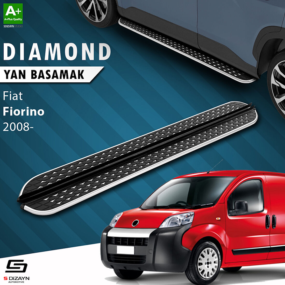 S-Dizayn Fiat Fiorino Diamond Krom Yan Basamak 173 Cm 2008 Üzeri A+ Kalite