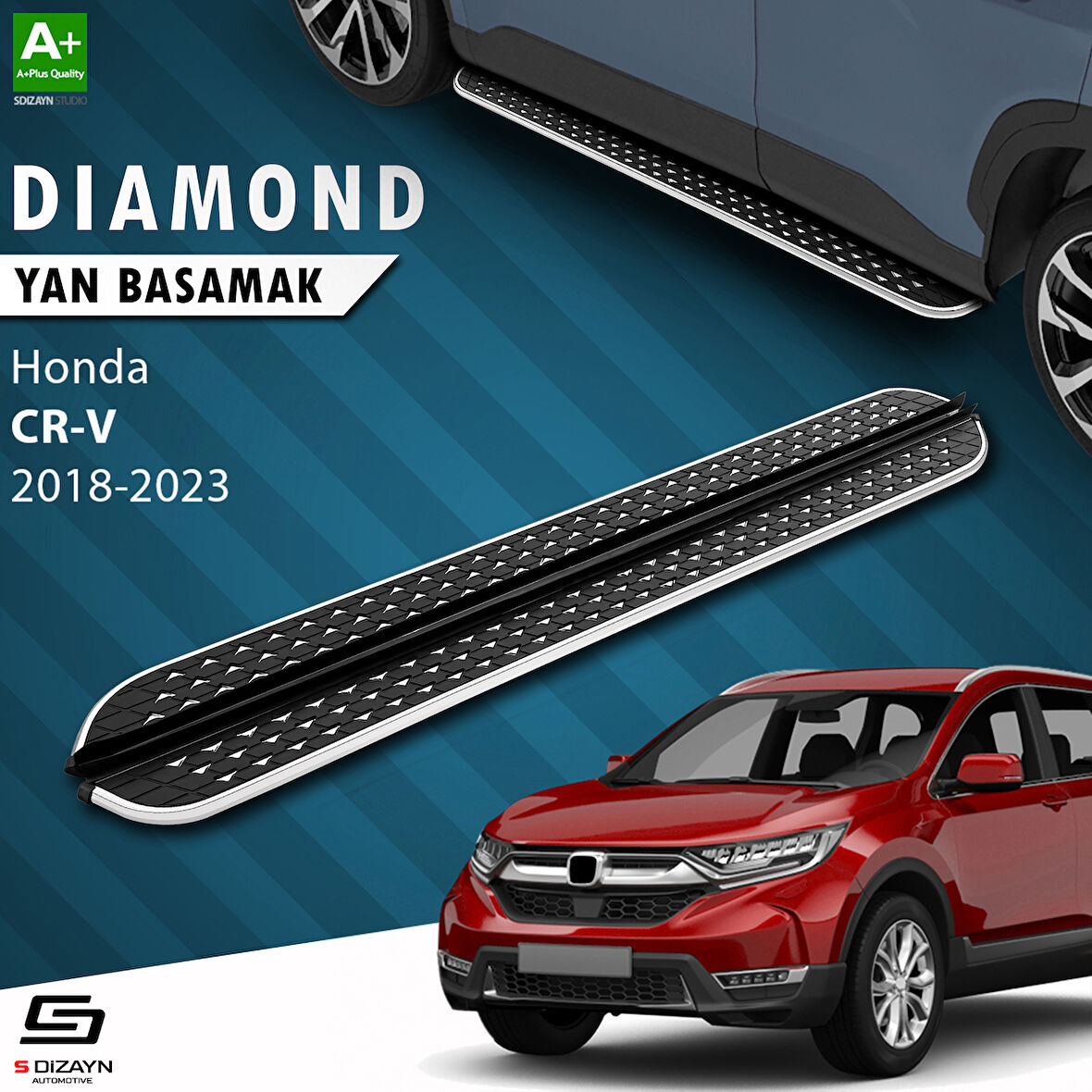 S-Dizayn Honda CR-V 5 Diamond Krom Yan Basamak 173 Cm 2018-2023 A+ Kalite