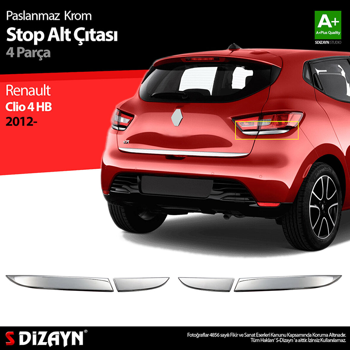 S-Dizayn Renault Clio 4 HB Krom Stop Alt Çıtası 4 Prç 2012-2019