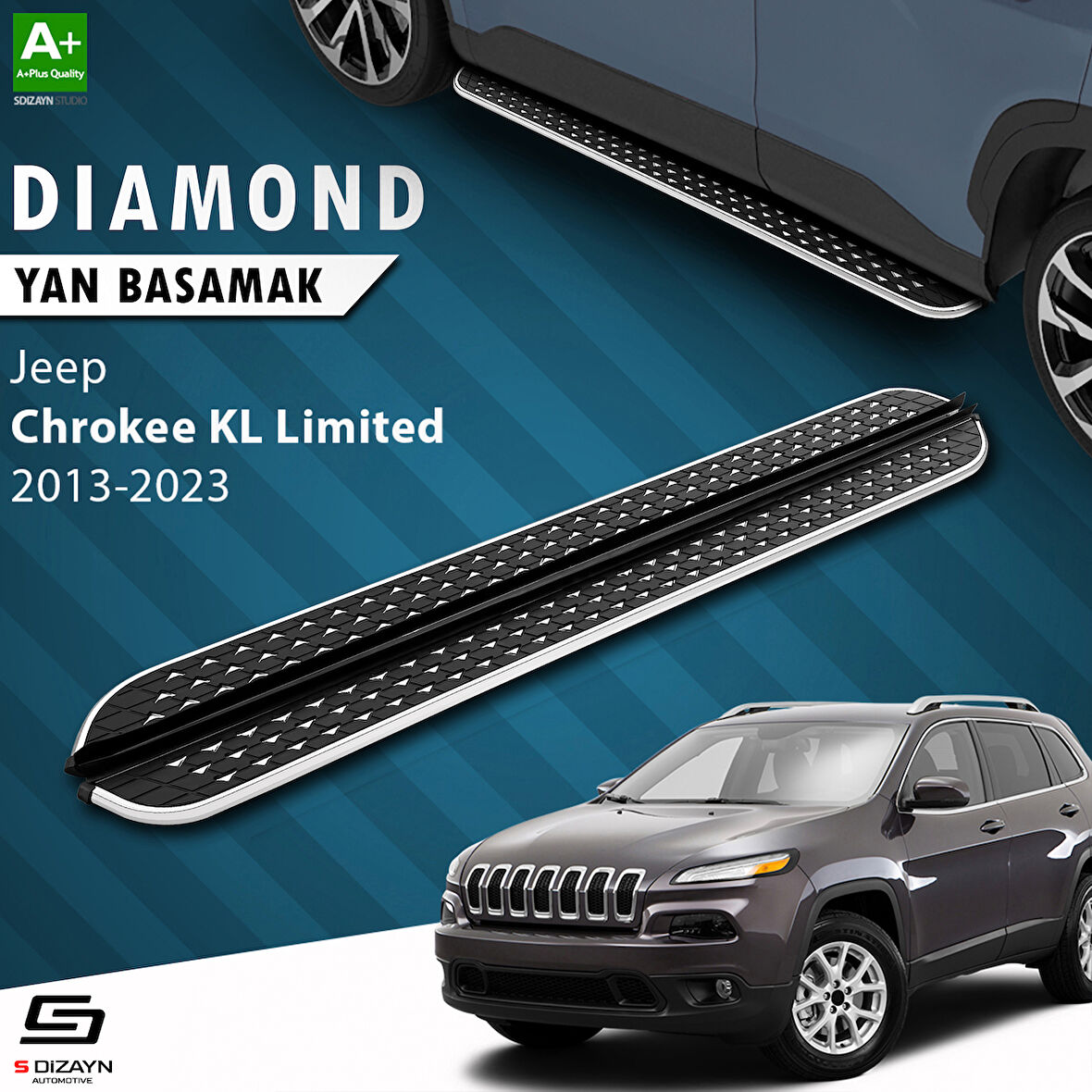 S-Dizayn Jeep Cherokee KL Diamond Krom Yan Basamak 173 Cm 2013-2023 A+ Kalite