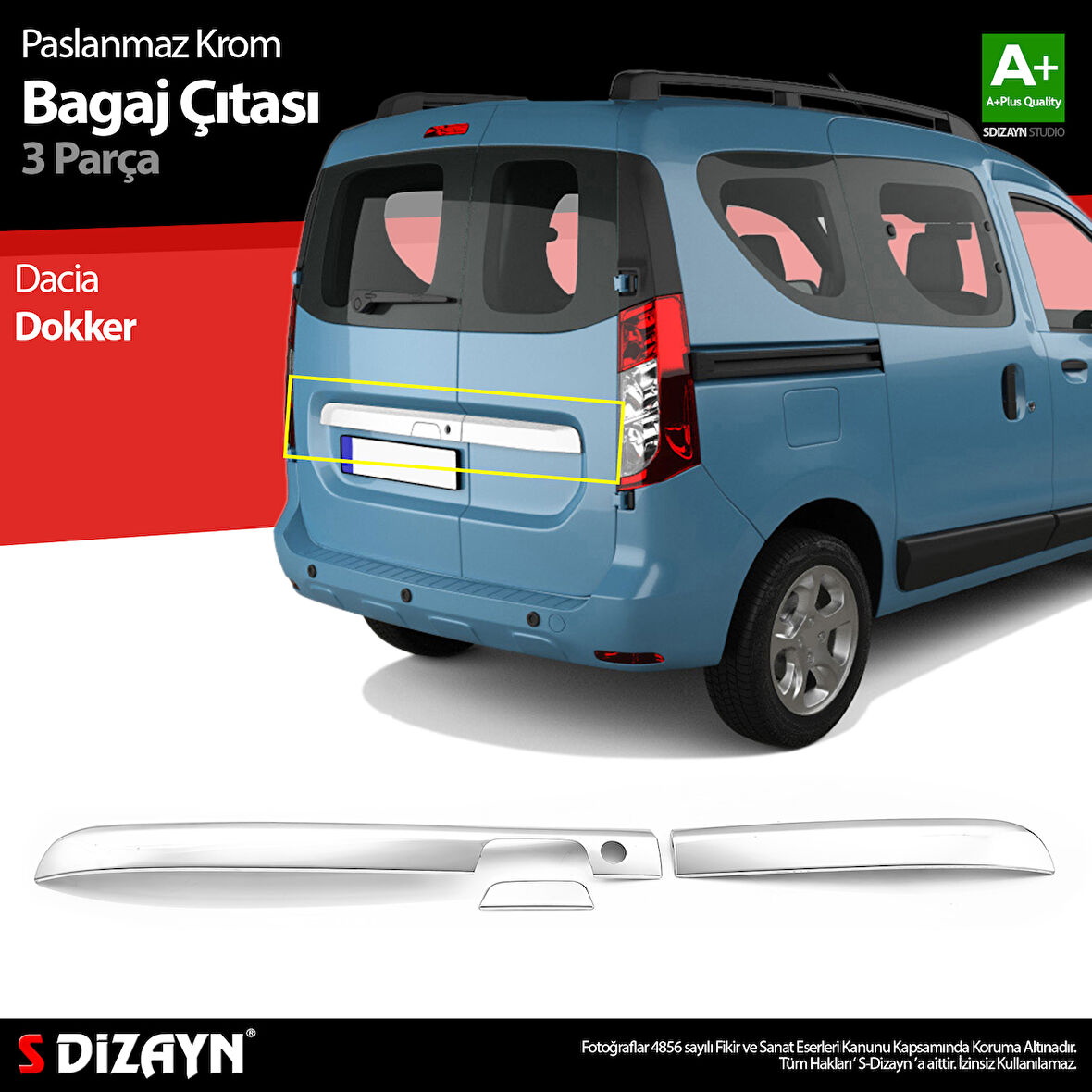 S-Dizayn Dacia Dokker Krom Bagaj Çıtası 3 Prç. 2012 Üzeri A+ Kalite