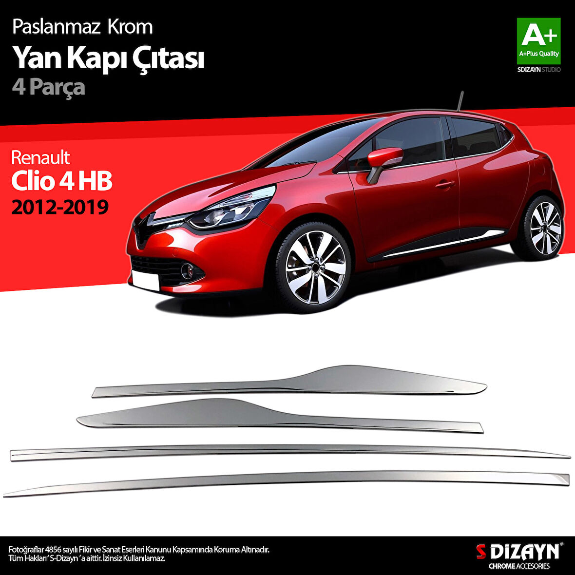 S-Dizayn Renault Clio 4 HB Krom Yan Kapı Çıtası 4 Prç. 2012-2019