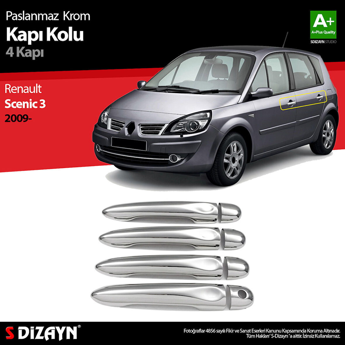 S-Dizayn Renault Scenic 3 Krom Kapı Kolu 4 Prç 2010-2013