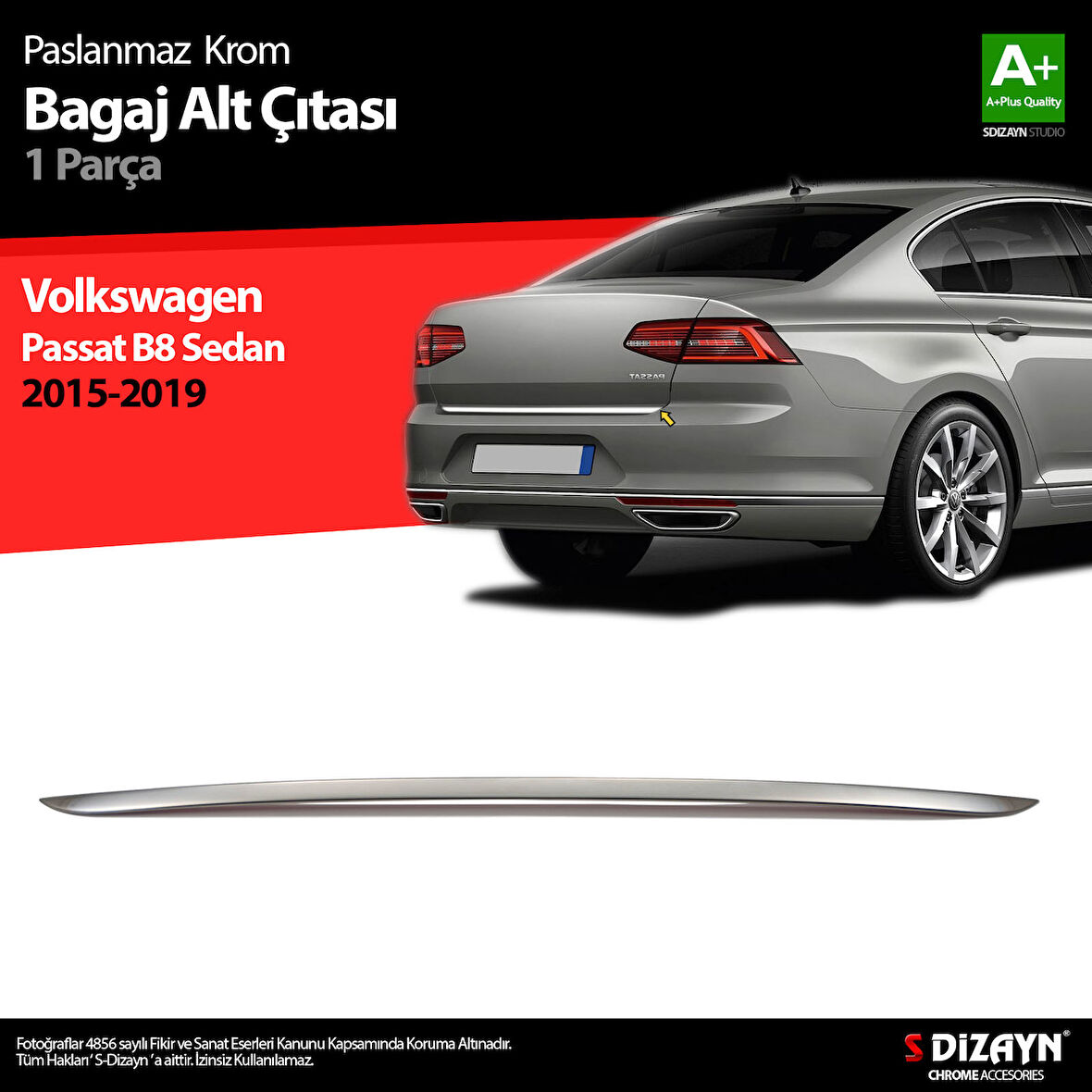 S-Dizayn VW Passat B8 Krom Bagaj Alt Çıtası 2015-2019