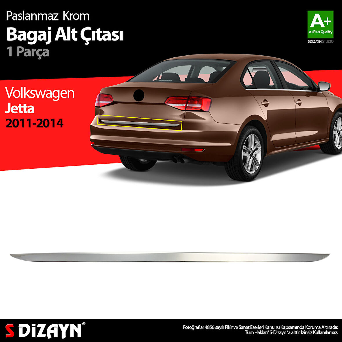 S-Dizayn VW Jetta Krom Bagaj Alt Çıta 2011-2014