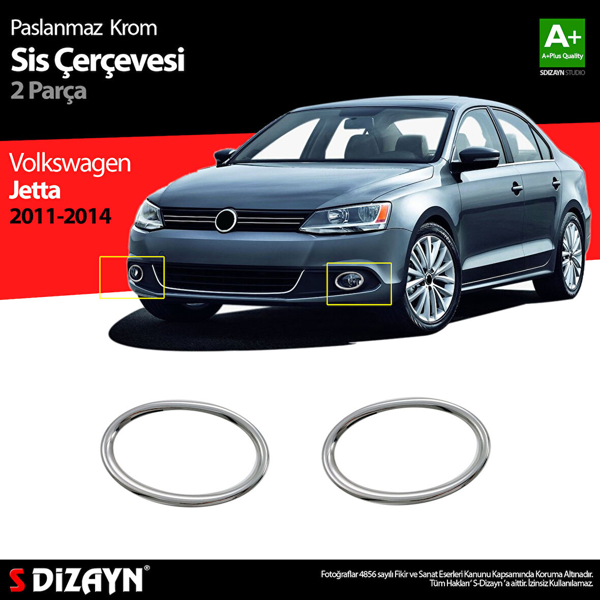 S-Dizayn VW Jetta Krom Sis Farı Çerçevesi 2 Prç 2011-2014