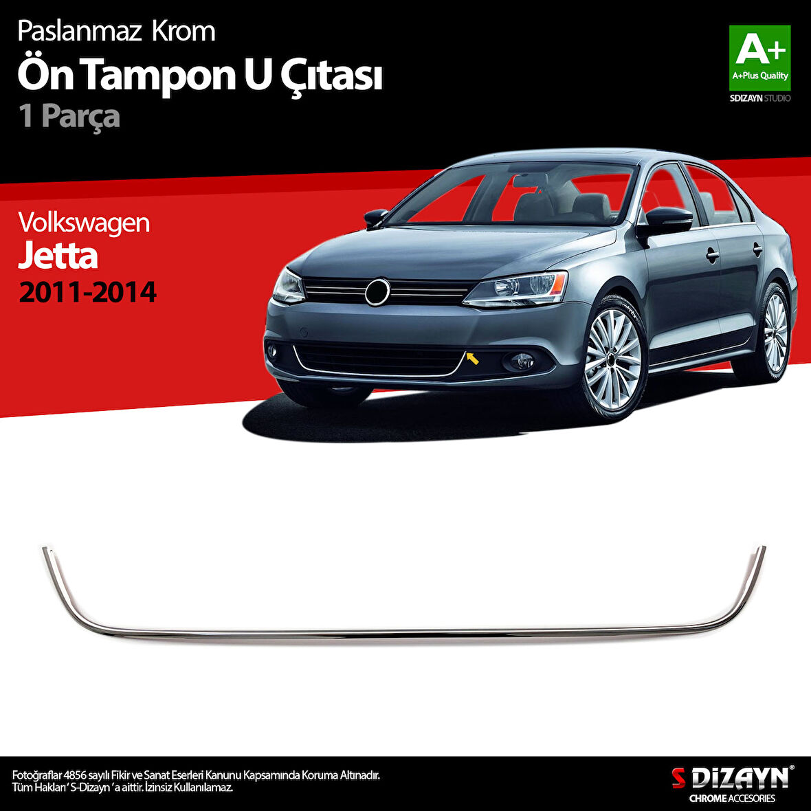 S-Dizayn VW Jetta Krom U Formlu Ön Tampon Çıtası 1 Prç. 2011-2014