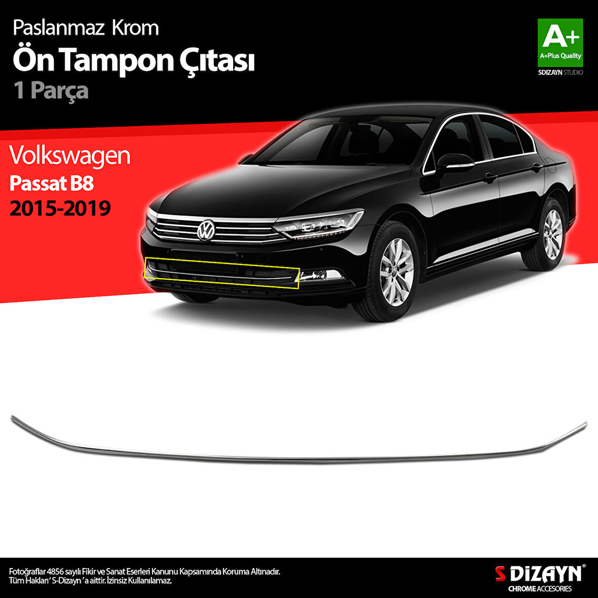 S-Dizayn VW Passat B8 Krom Ön Tampon Çıtası 2015-2019