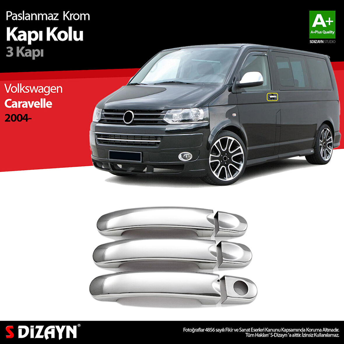 S-Dizayn VW T5 Caravelle Krom Kapı Kolu 3 Kapı 2004-2015