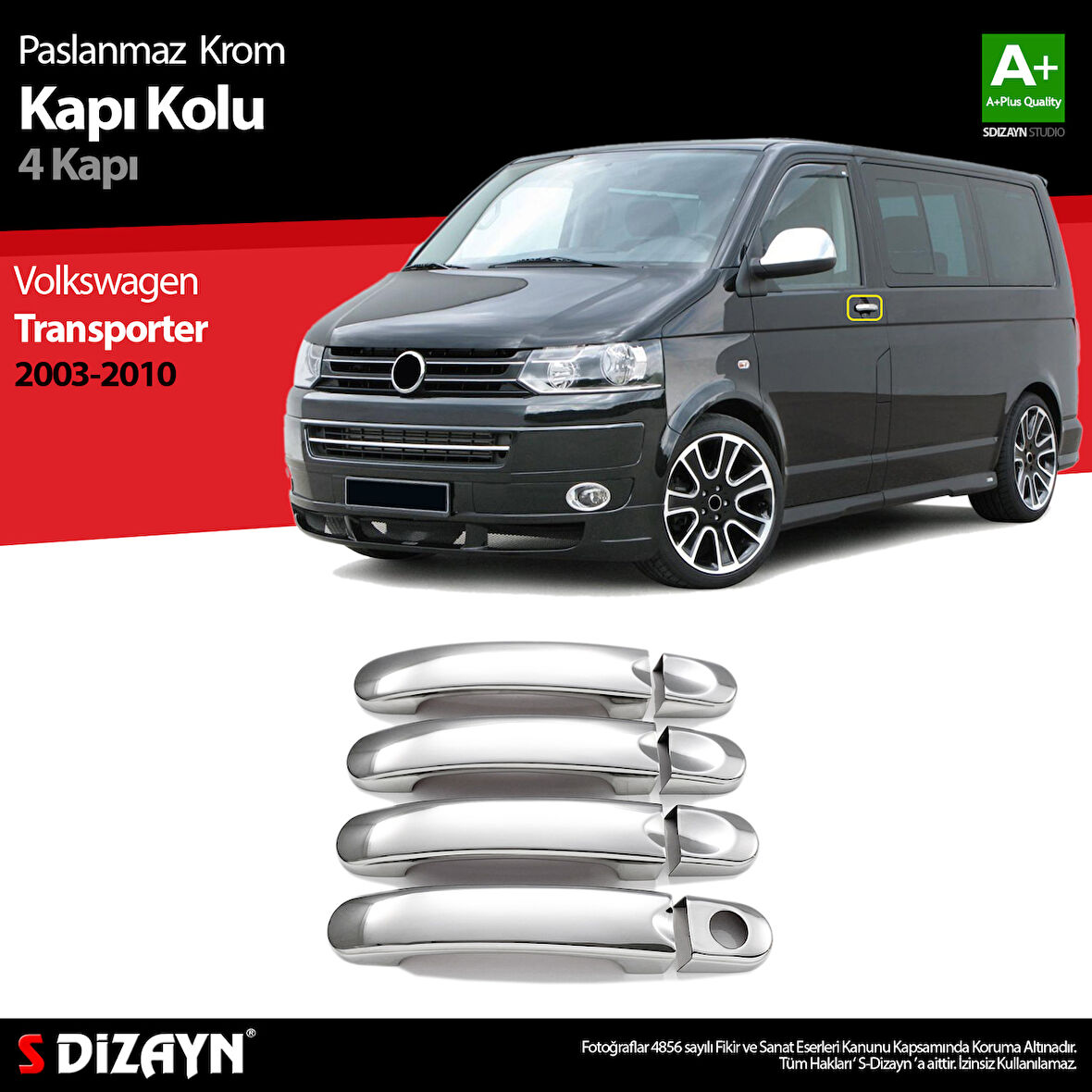 S-Dizayn VW T5 Transporter Krom Kapı Kolu 4 Kapı 2003-2010